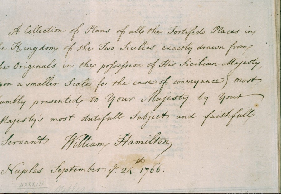 Autograph dedication to George III by Sir William Hamilton, 1766